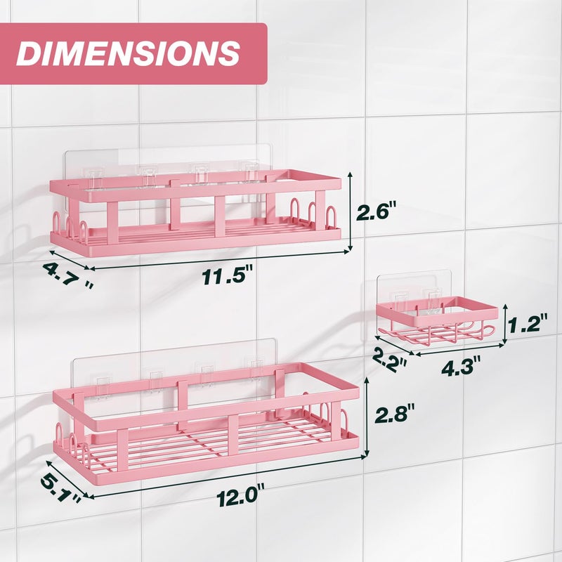 Youvip Shower Caddy Adhesive,No Drill Bathroom Organizer,Large Capacity Rustproof Shelves for Inside Shower,Bathroom Organizers and Storage,Pink - Image 4